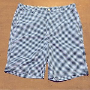 Footjoy FJ Mens Shorts 36 Blue Checkered Plaid Poly/Spandex Blend Flat Front